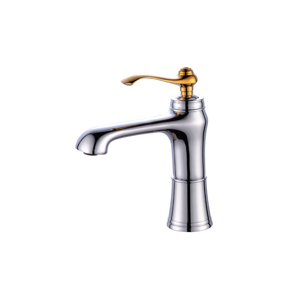 Basin faucet with gold handle